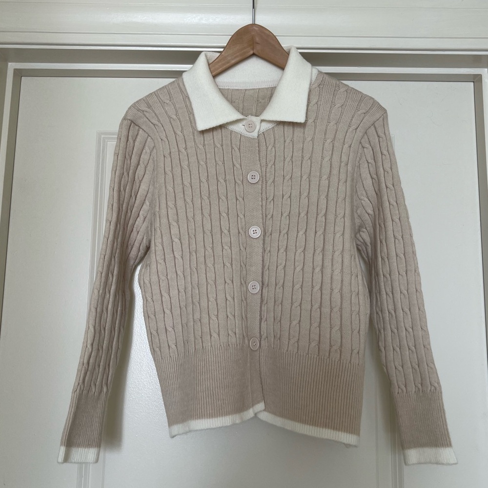 Chic Beige Cable Knit Cardigan Korean Fashion
